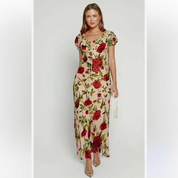 Rare London Rose Devore burnout velvet maxi dress coquette Sz 8 NWT - Picture 5 of 16